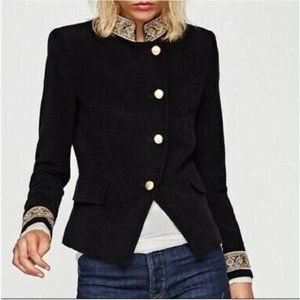 Zara Black Velvet Military Blazer